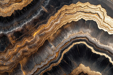 Obraz premium Close-up of a striking geode with black and gold patterns.