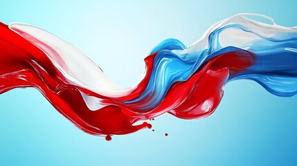 Flowing red white and blue paints forming unique abstract shapes on a blue backdrop