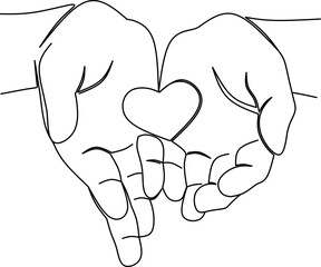 Hand holding heart continuous line drawing vector on white background ,hand holding heart continuous line art design vector 