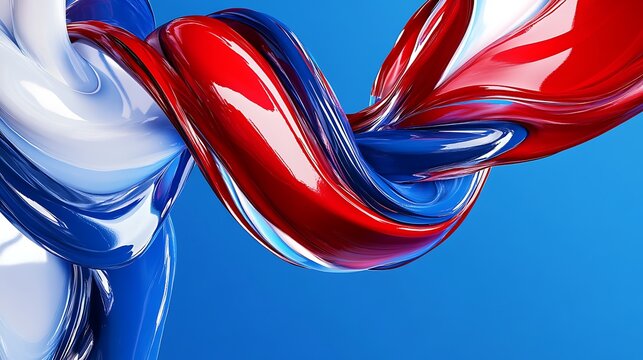 Generative AI interpretation of red white and blue paints merging into abstract patterns on a rich blue backdrop