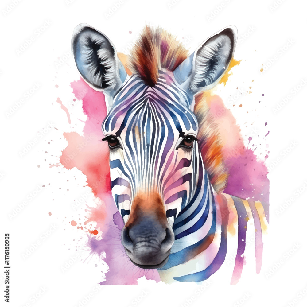 Canvas Prints Colorful zebra watercolor vector illustration