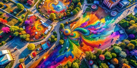 Abstract Colorful Drone Aerial Art: Vibrant Brushstrokes & Textures
