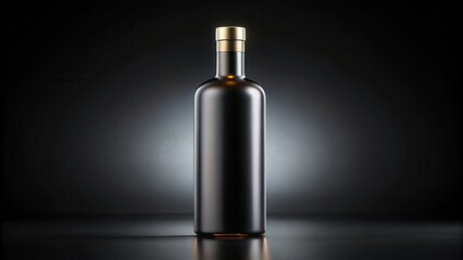 Luxurious premium black bottle with a sleek and modern design sits atop a simple black background, exuding sophistication and elegance , sleek, black bottle