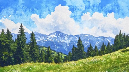 Obraz premium A mountain range with snow on the peaks