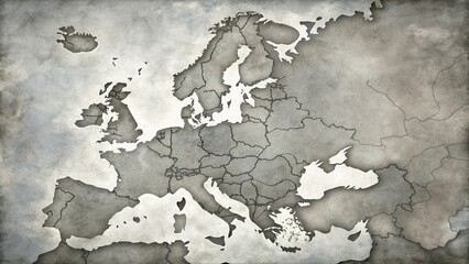 Grey European map with country borders in the center, old map style, world map,  old map style, world map