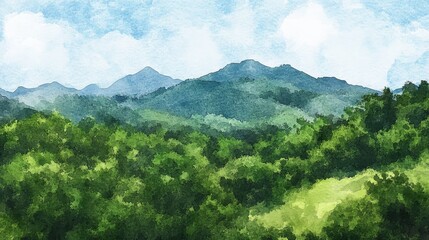 Obraz premium A mountain range with a lush green forest