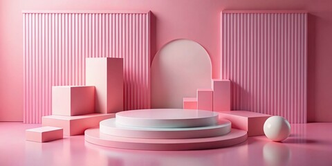 Abstract Pink Geometric Podium Background - Minimal 3D Render for Product Display
