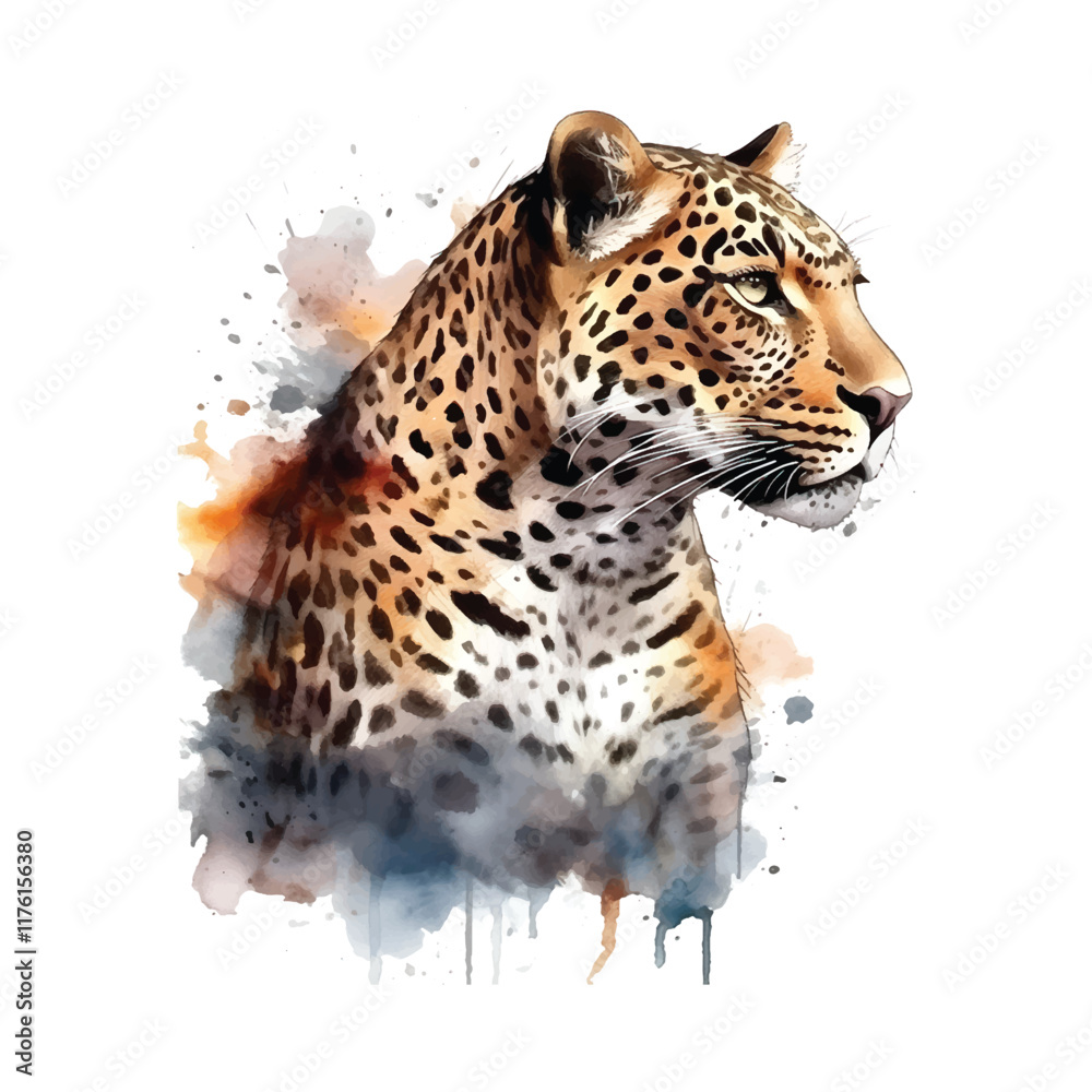 Canvas Prints Watercolor portrait of a majestic leopard vector illustration