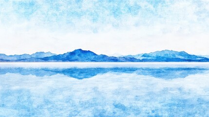 A blue ocean with mountains in the background