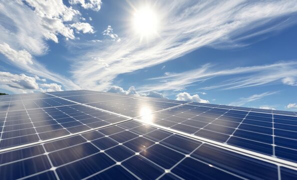 Solar panel with blue sky and sunshine concept clean energy electric alternative power in nature innovative solar panel innovation power electricity energy technology panel renewable