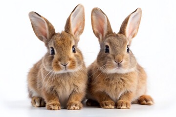 Obraz premium Adorable Brown Bunnies Isolated on White Background - Perfect for Easter & Spring Designs