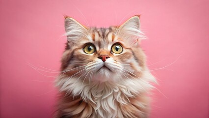 Obraz premium Adorable Cat Looking Up Pink Background Cute Pet Photography Space Text