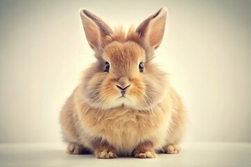 Obraz premium Adorable Chubby Fluffy Bunny Rabbit Isolated on White Background - Vintage Photo Style