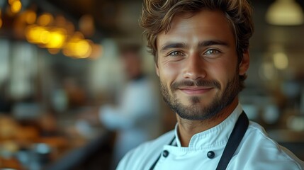 Obraz premium Chef Showcasing Culinary Skills in a Vibrant Restaurant Kitchen