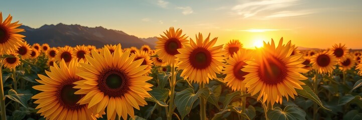 Obraz premium Sunshine images, sunflower field in the morning