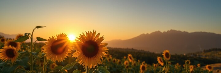 Obraz premium Sunshine images, sunflower field in the morning