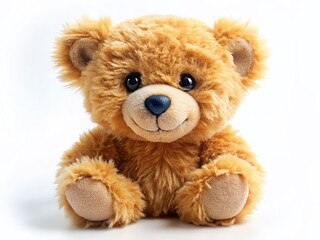 Obraz premium Adorable Fluffy Teddy Bear, Tilt-Shift Miniature Toy, Cute Plush Bear, White Background Stock Photo
