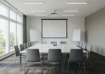 Fototapeta premium Modern conference room with projector and presentation setup