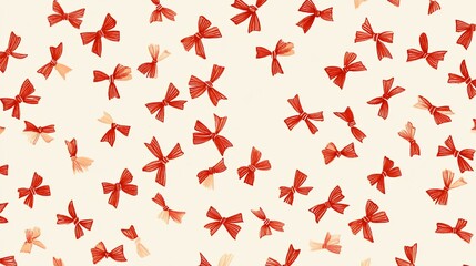 A pattern of red and peach bows on a light background.