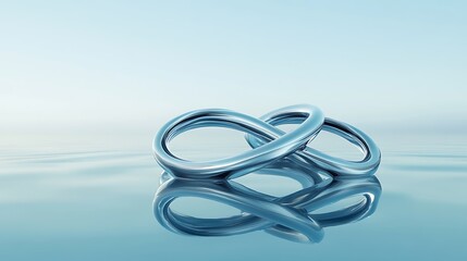3D render of abstract interlocked rings floating above a smooth blue background
