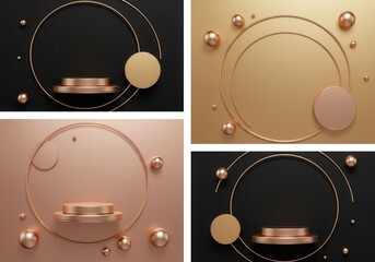 Elegant gold and black abstract geometric background with circular elements