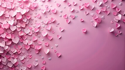Fototapeta premium Pink paper hearts confetti overlay on a modern background, wedding, confetti, wedding,confetti, love, pink