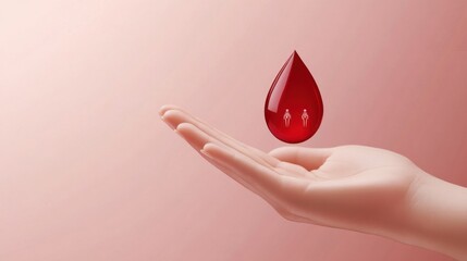 Blood Donation: A Lifeline for Humanity,  Giving the Gift of Life,  Red Blood Drop on Open Hand
