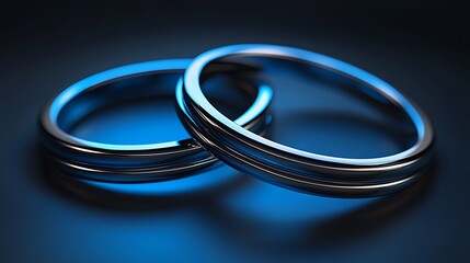Fototapeta premium Interlocking 3D rings with a soft blue glow and shadow effects on the backdrop