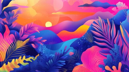 Abstract Landscape with Vibrant Colors and Foliage