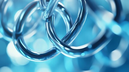 Smooth 3D interlocked rings suspended against a calming blue atmosphere