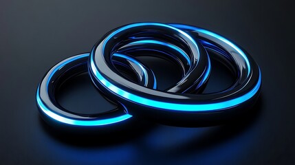 Abstract 3D interconnected rings with glowing blue highlights and shadows