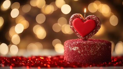 Fototapeta premium A romantic heartshaped cake topper displayed on a frosted cake with space for text at the top selective focus celebratory theme realistic composite dessert table backdrop