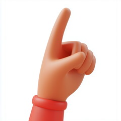 3D rendering of a hand making a gesture pointing upwards in a cute cartoon style. Isolated on white background.
