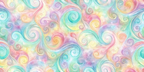 Vintage-inspired swirls in pastel colors, creating a mesmerizing and soothing seamless design , psychedelic art, watercolor textures