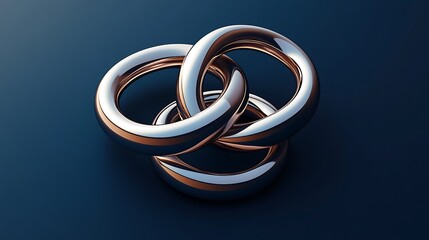 Fototapeta premium Geometric 3D interlocked rings with smooth surface details over a deep blue backdrop