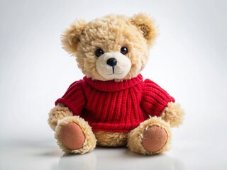 Obraz premium Adorable Teddy Bear in Red Sweater, White Background - Candid Stock Photo