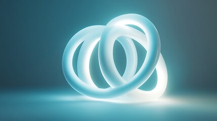 Bright abstract interlocked rings floating with a soft blue lighting effect