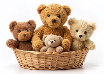 Fototapeta premium Adorable Teddy Bears in Wicker Basket - Cute Stock Photo