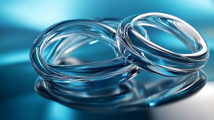 Fototapeta premium Intricate 3D render of interlocked rings with a glowing blue background and reflections