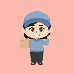 Chibi cute delivery girl suitable for pamphlets, banners, stickers