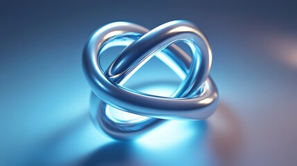 Naklejka premium 3D rendering of elegant interlocked rings with a soft blue light behind them