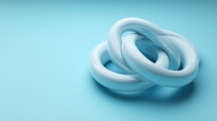 Fototapeta premium Elegant 3D interlocked rings with a luminous blue background and smooth shadowing