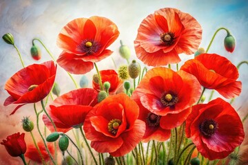 Obraz premium Red Poppy Watercolor, Floral Photography, Vibrant Flower Still Life, Poppy Bloom, Red Flower Art