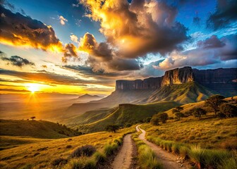 Roraima Tepui Silhouette: Venezuela Hiking Trails Panorama, South America Adventure