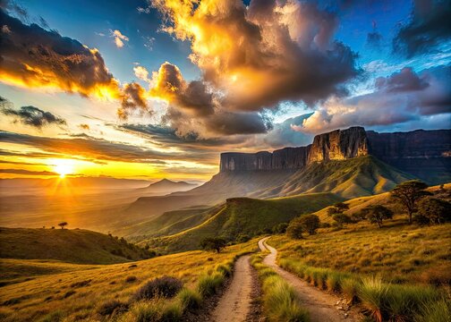Roraima Tepui Silhouette: Venezuela Hiking Trails Panorama, South America Adventure
