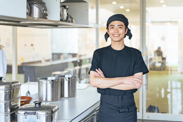kitchen, man, arms crossed, chef, ramen shop, part-time worker, clerk, restaurant, japanese, asian,...