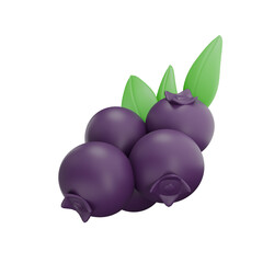 3d icon blueberry with leaves 