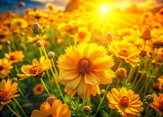 Aerial View Close-Up of Vibrant Yellow Flowers in Full Bloom