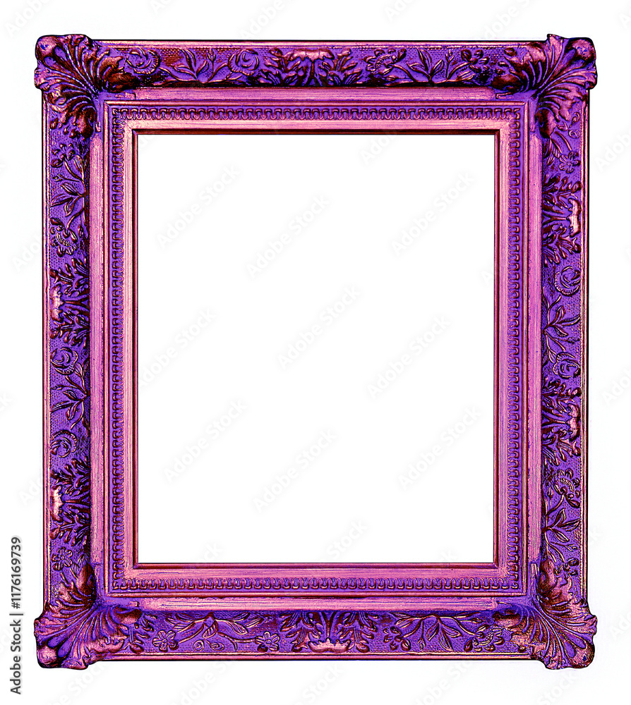 Wall mural Antique purple and gold frame isolated on the white background