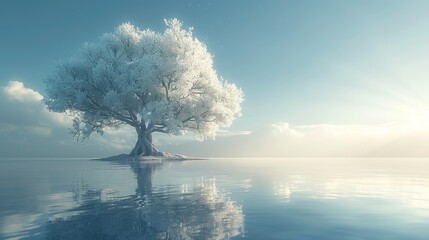 a single tree with glowing leaves in soft pastel colors,